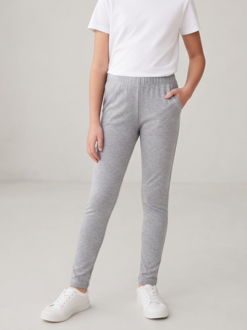 NWT Hiahif Heather Gray Cotton Stretch Everyday Leggings Kids 10-12Y